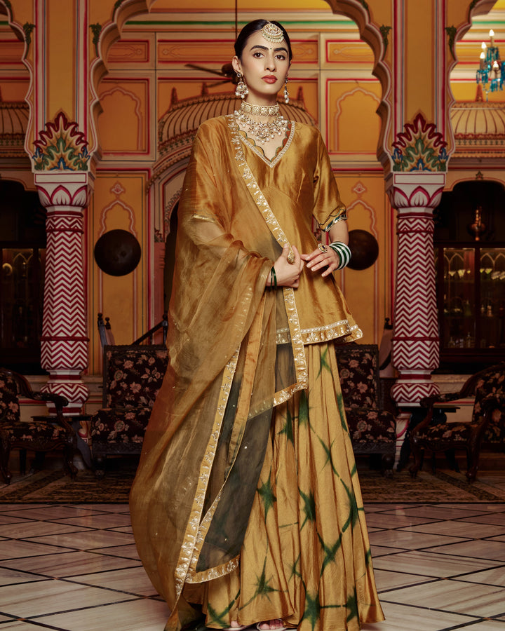 Anmol Mustard Embroidered Tie-Dye Chanderi Suit Set
