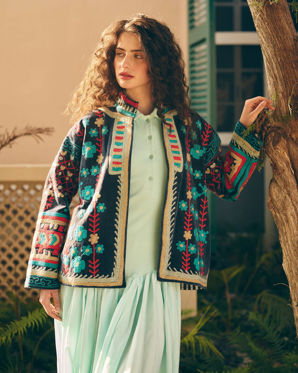 Azurelle Blue Velvet Suzani Jacket