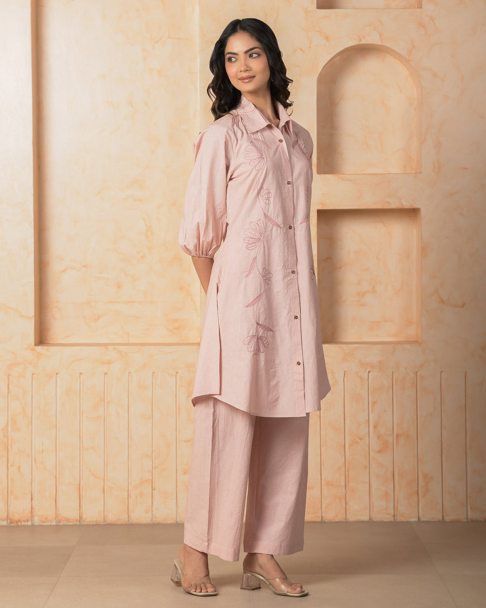 Noirra Pink Embroidered Cotton Coord Set