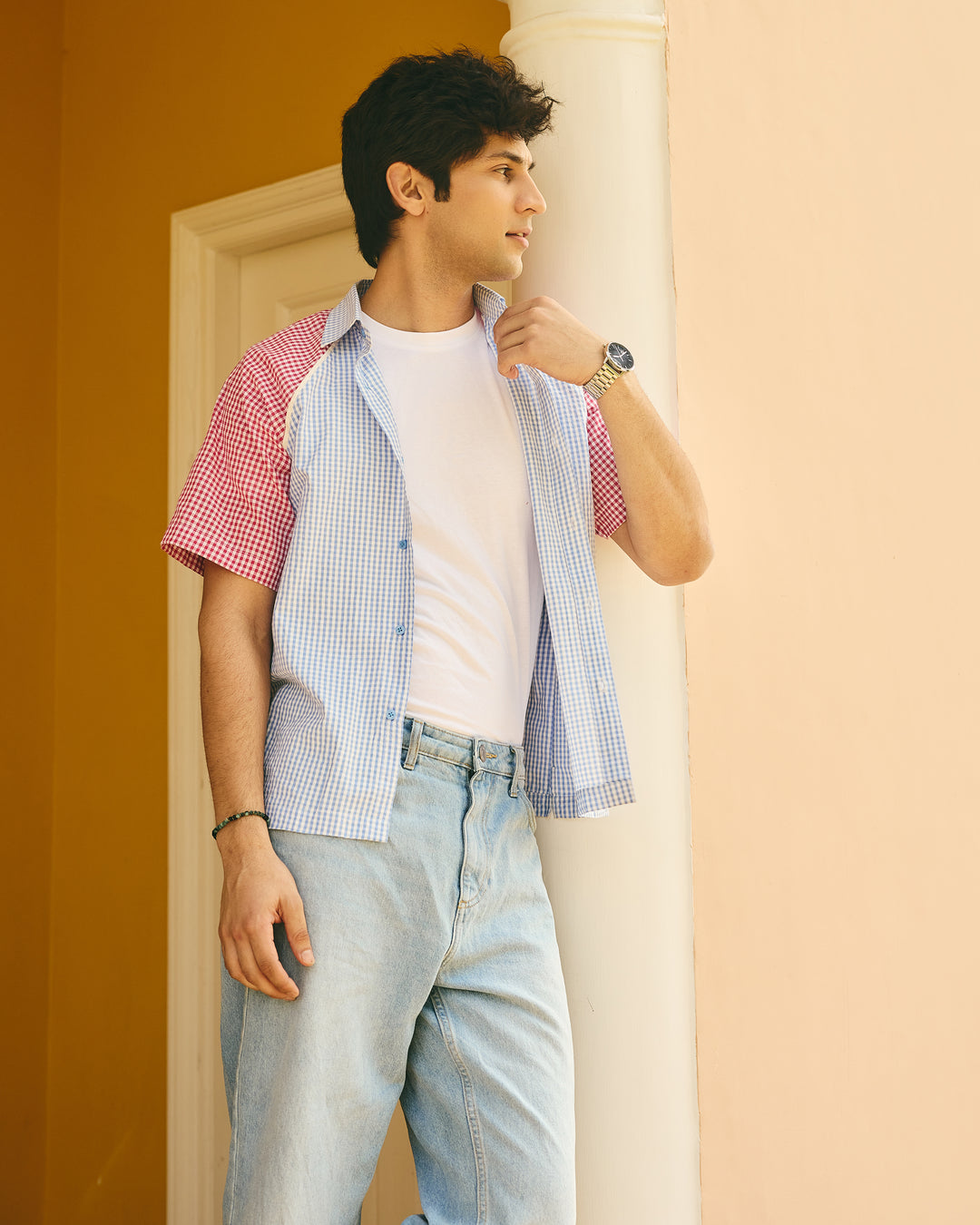 Rian Blue and Pink Cotton Checks Printed Shirt