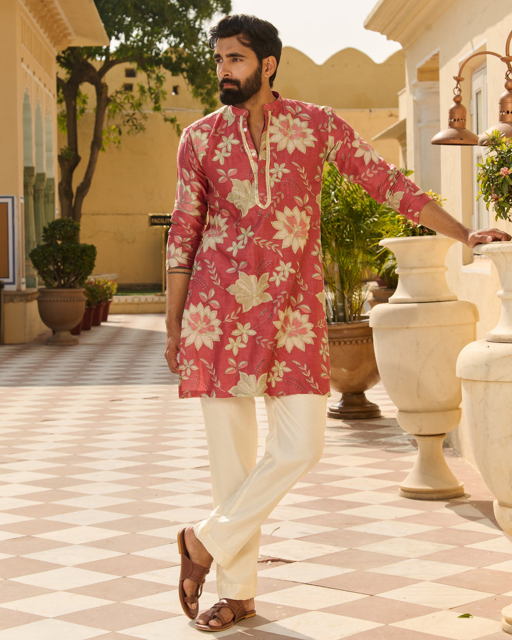 Kshitij Mauve Printed Chanderi Kurta
