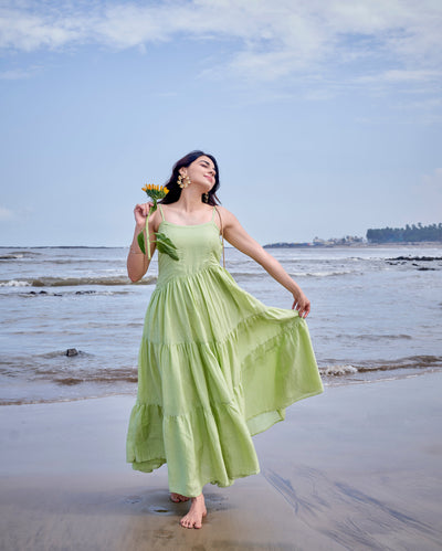 Aviary Green Solid Cotton Dress
