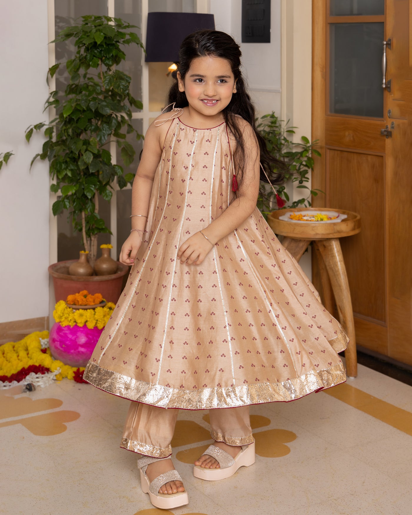 Ruhi Beige Bandhani Chanderi Coord Set