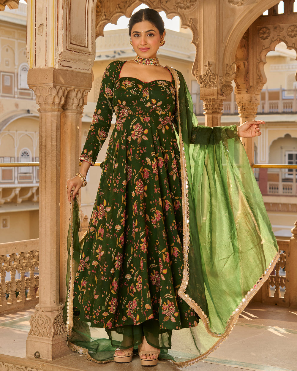 Lala Green Printed Georgette Suit Set