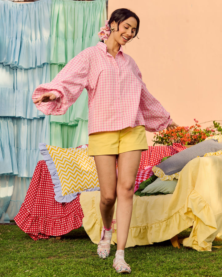 Kethrin Pink Brown Cotton Checks Shirt
