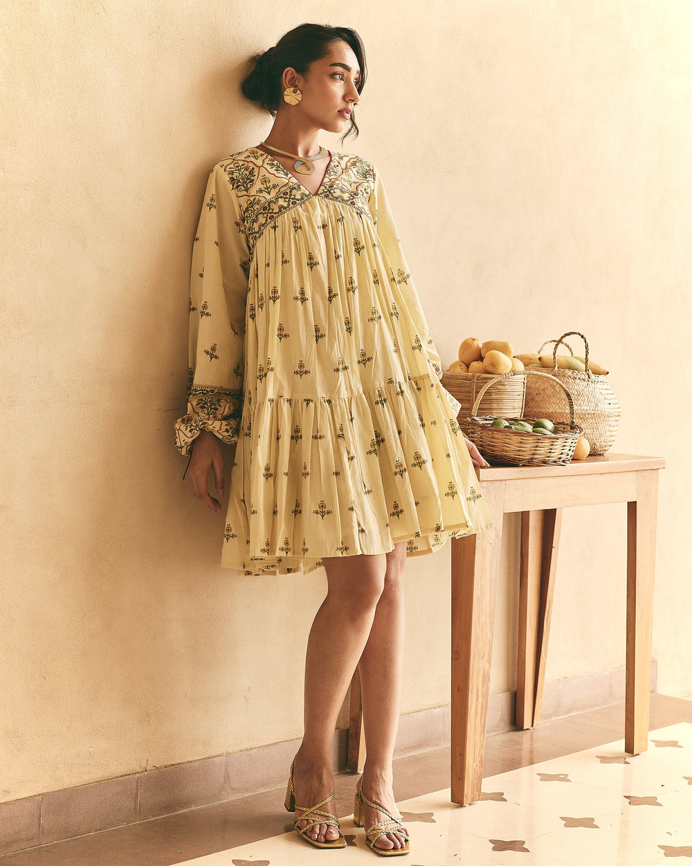 Esha Yellow Cotton Printed Dress