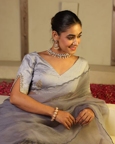 Chhavi Grey Chanderi Embroidered Blouse