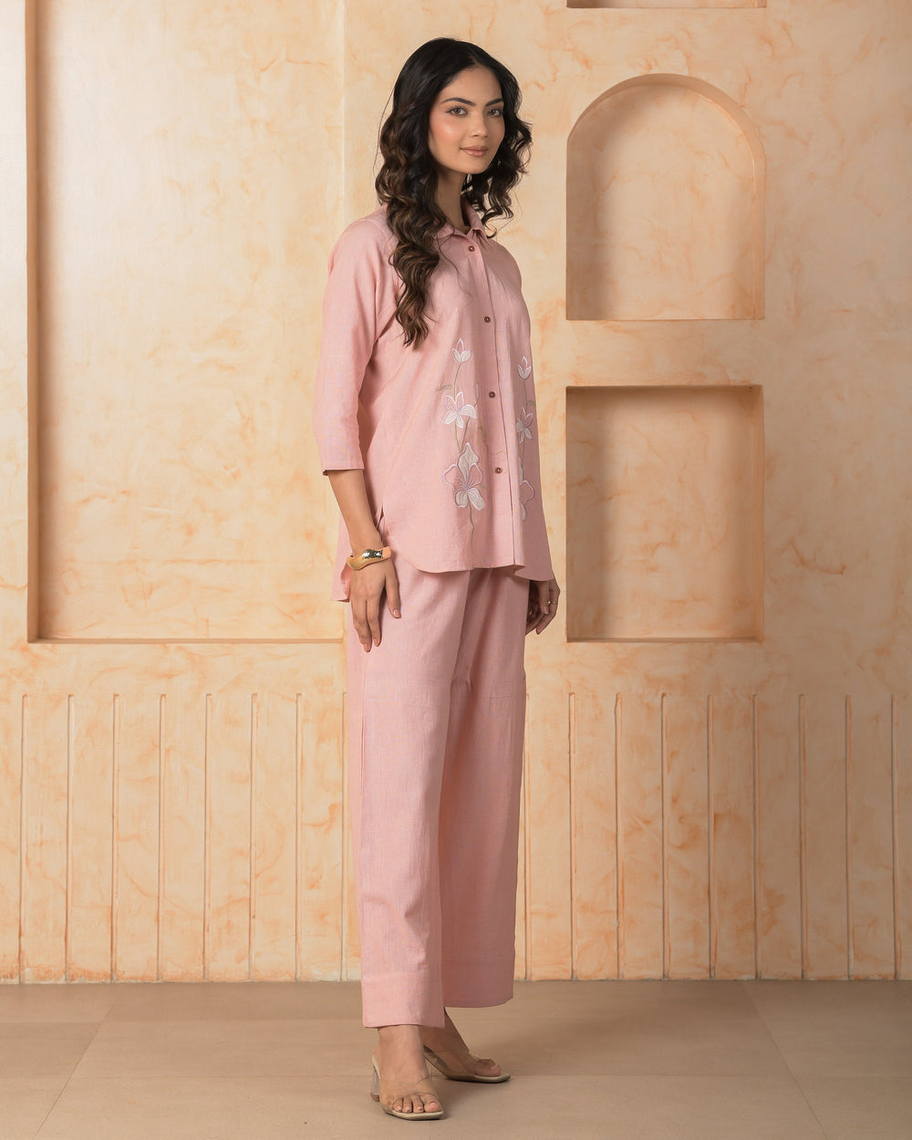 Opalyn Pink Embroidered Cotton Flex Coord Set