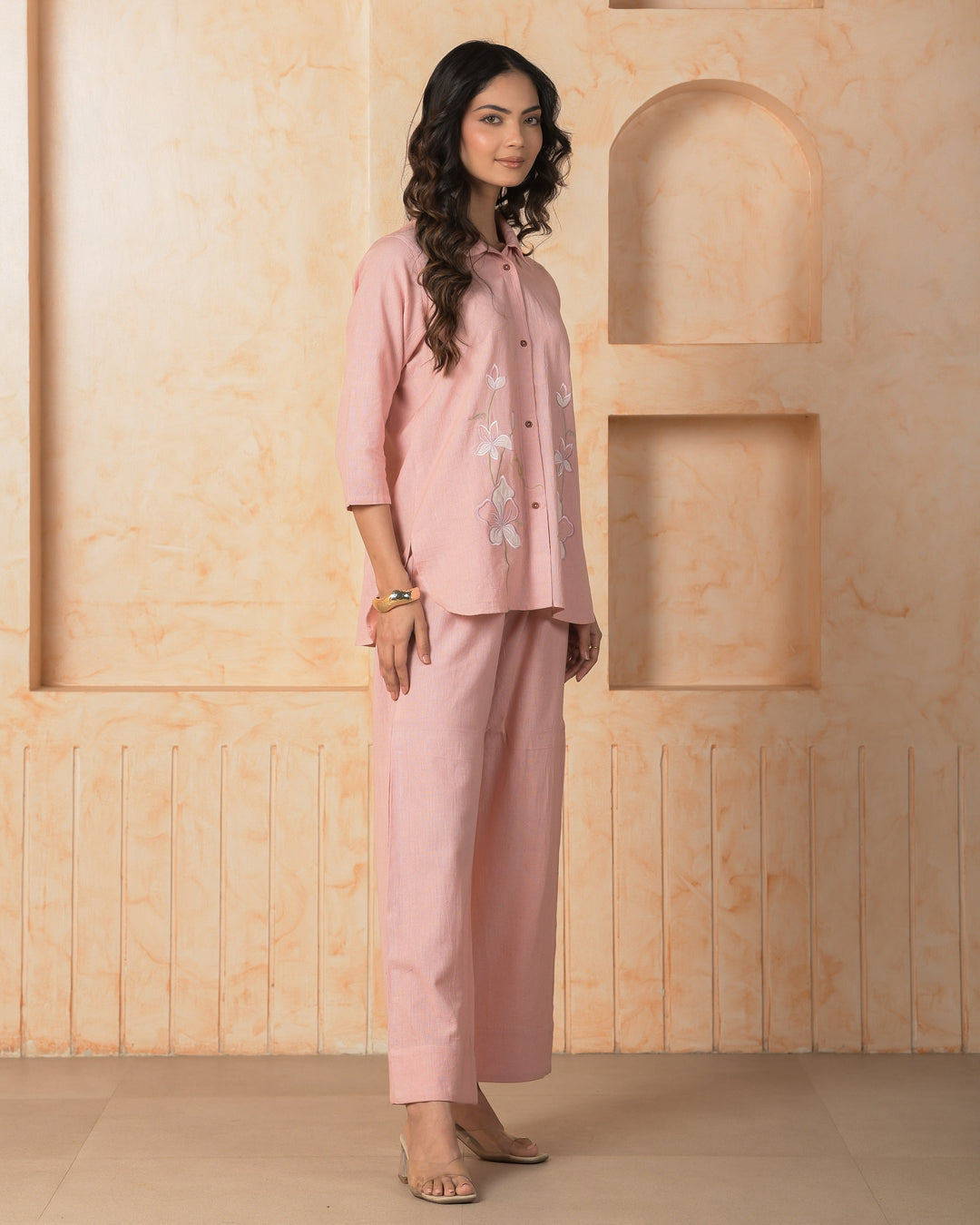 Opalyn Pink Embroidered Cotton Flex Coord Set