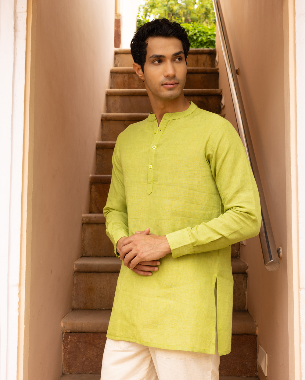 Vayun Green Solid Cotton Flex Kurta