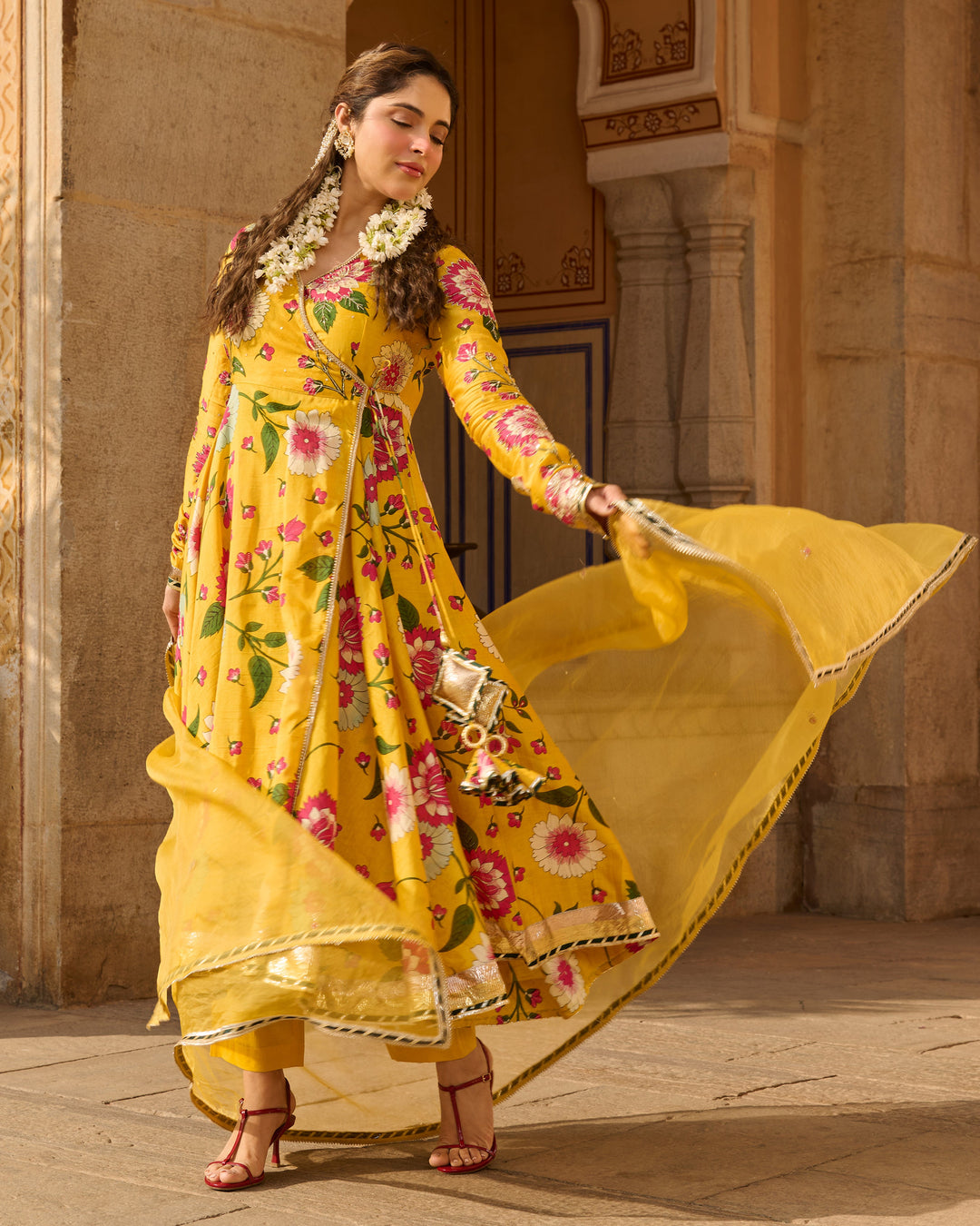 Iltija Yellow Printed Chanderi Suit Set