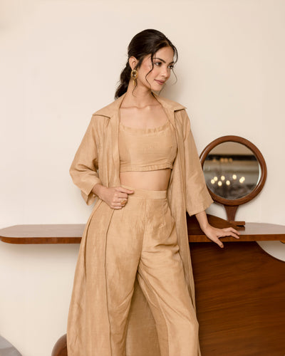 Mocca Beige Solid Cotton Coord Set
