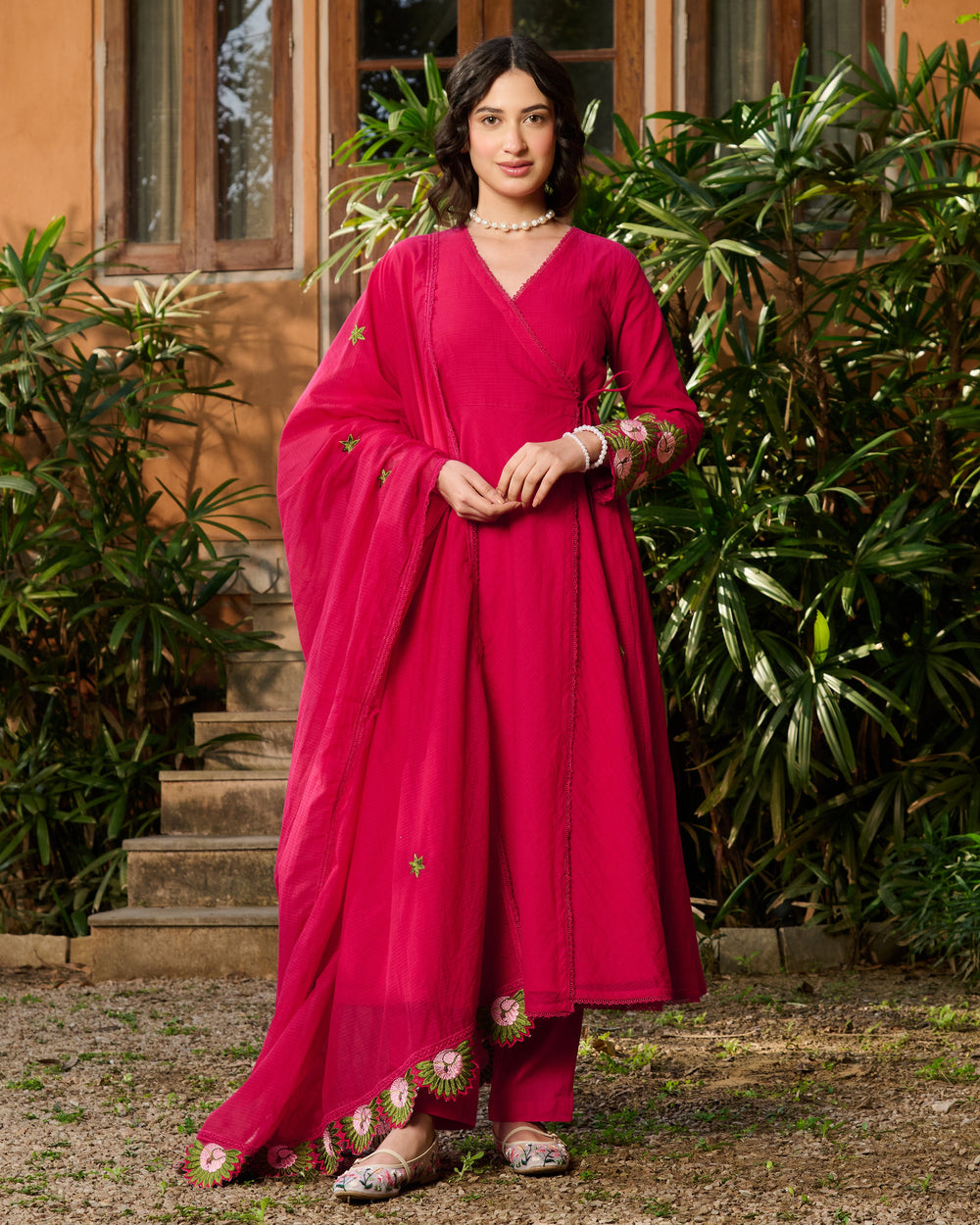 Saira Pink Embroidered Doria Suit Set