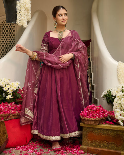 Terri Mauve Embroidered Velvet Suit Set
