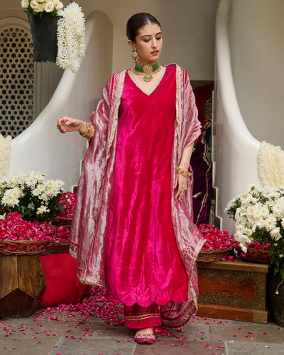 Rima Pink Solid Velvet Suit Set