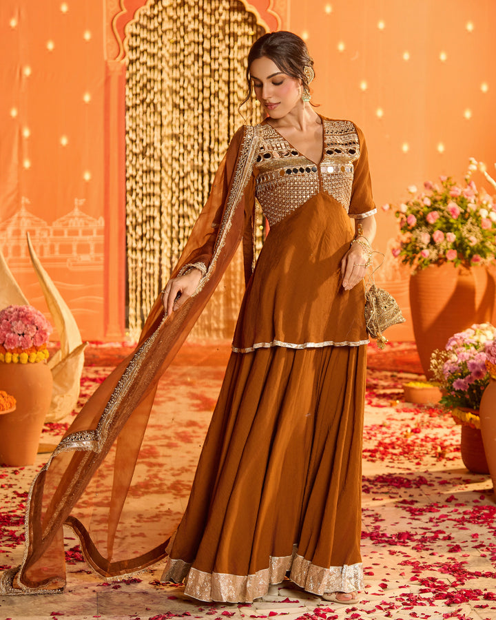 Shree Brown Embroidered Crush Suit Set