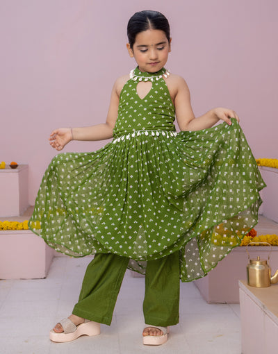 Pihu Green Bandhani Georgette Coord Set