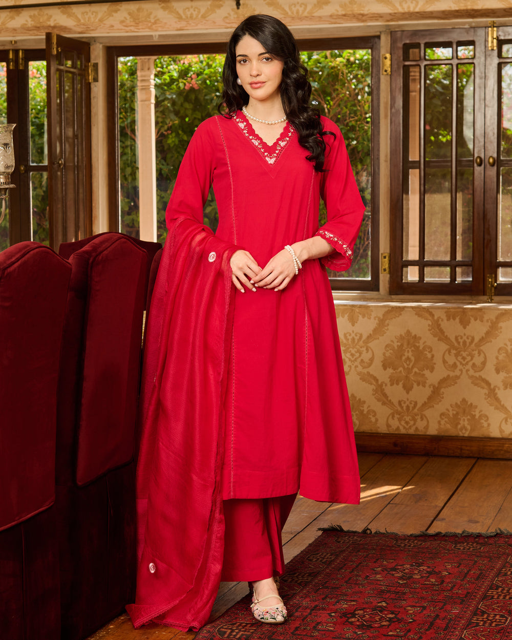 Mistral Pink Embroidered Cotton Suit Set