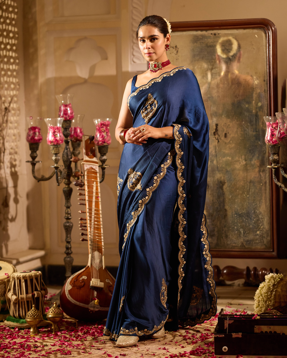 Fidaa Blue Handcrafted Satin Saree
