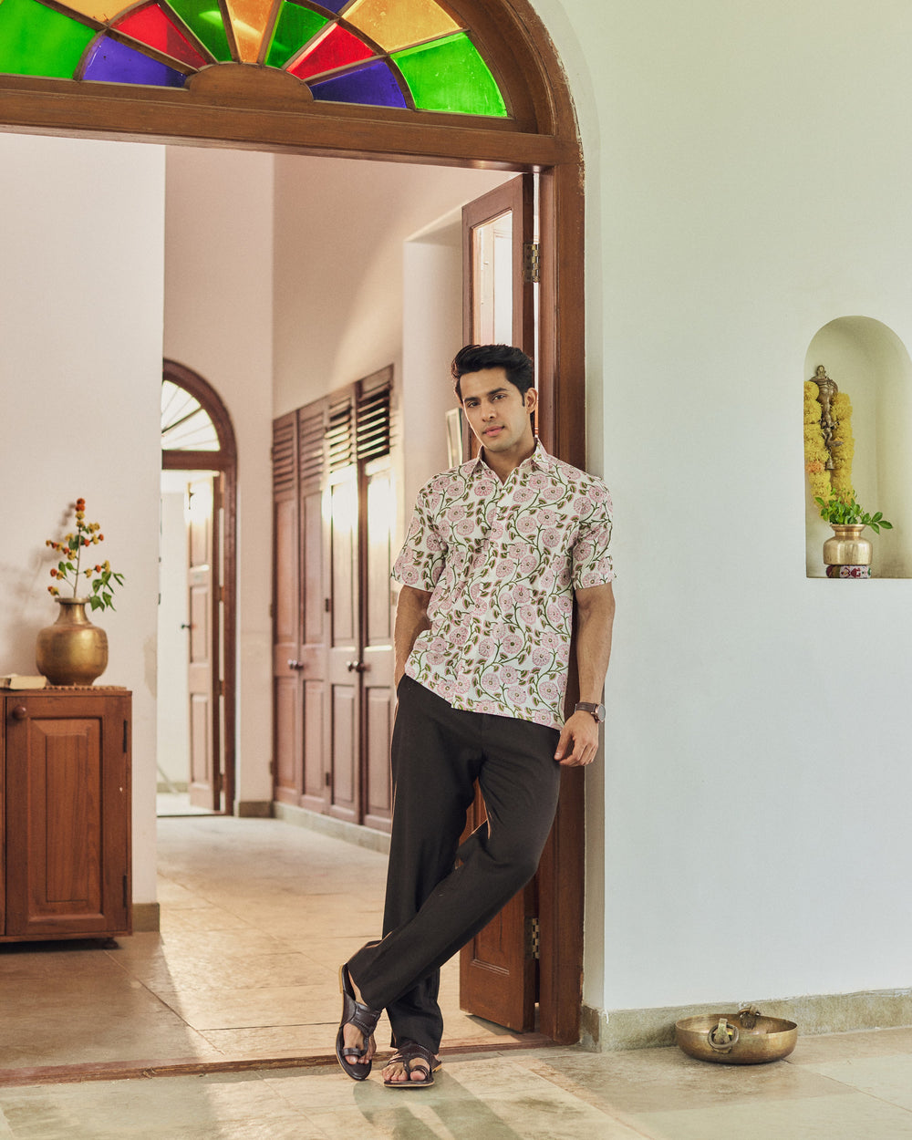 Raghav Off White Printed Cotton Shirt
