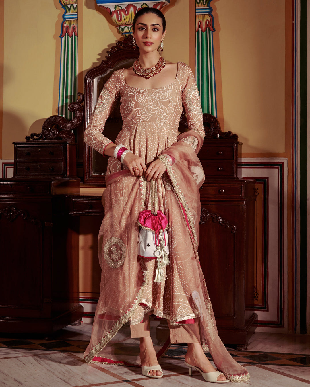 Sobha Brown Bandhani Silk Suit Set