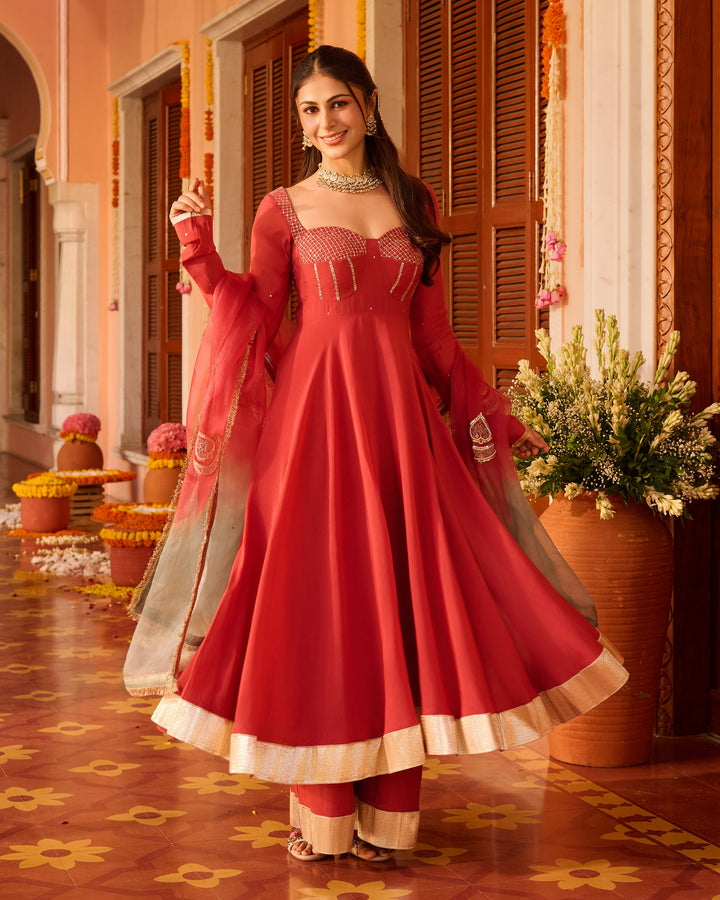 Swastika Rose Pink Embroidered Chanderi Suit Set