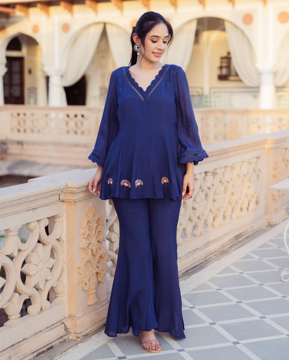 Yash Blue Embroidered Muslin Coord Set