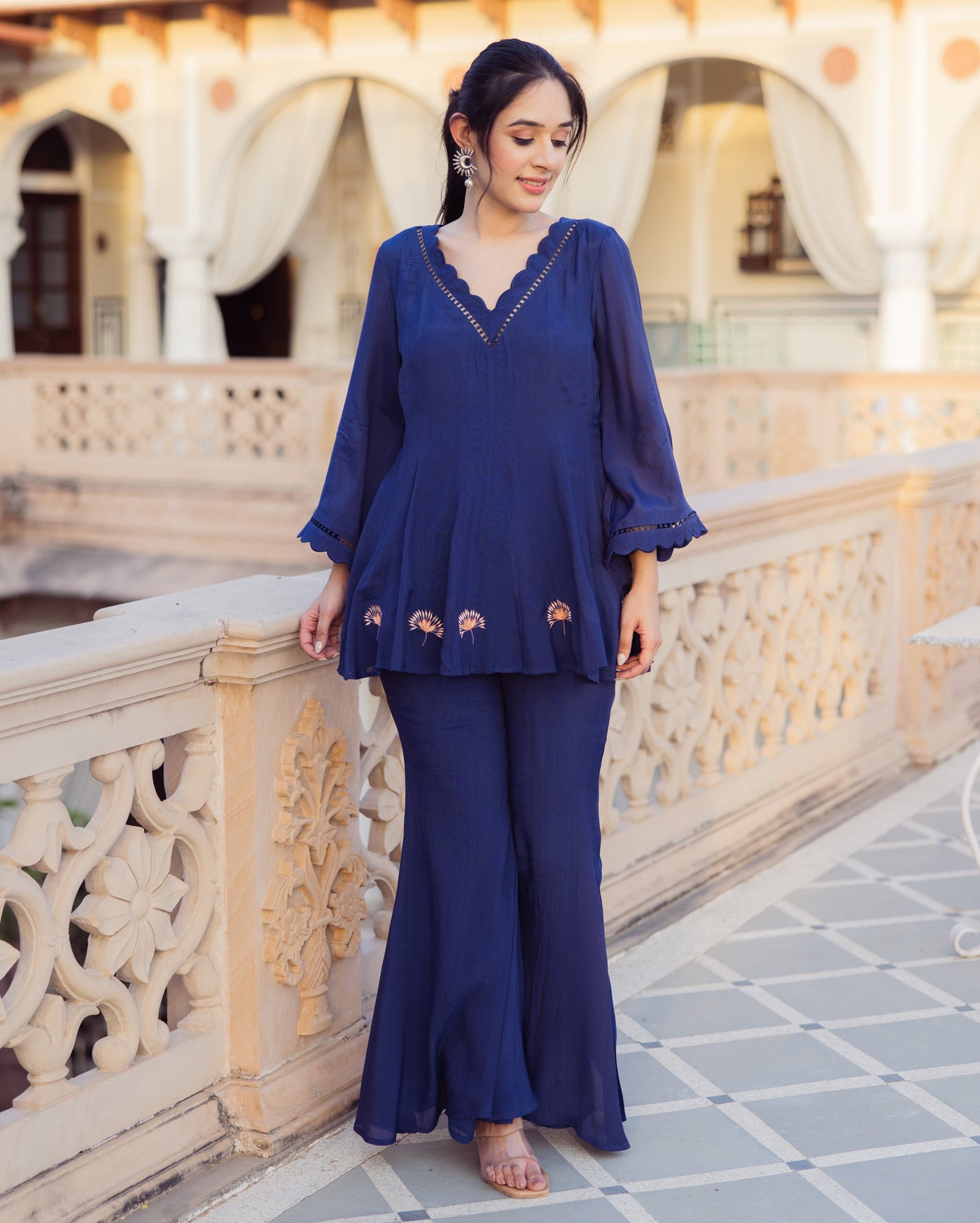 Yash Blue Embroidered Muslin Coord Set