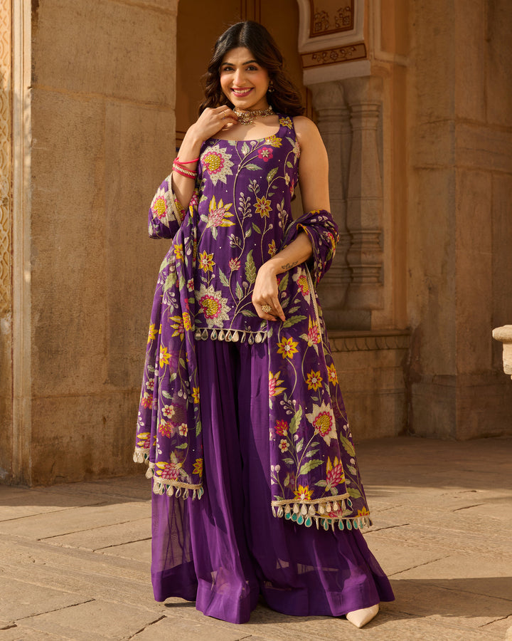 Deewan Purple Printed Georgette Suit Set