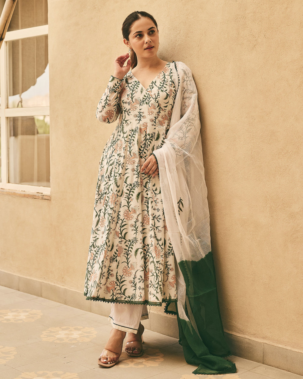 Adik White Cotton Printed Suit Set