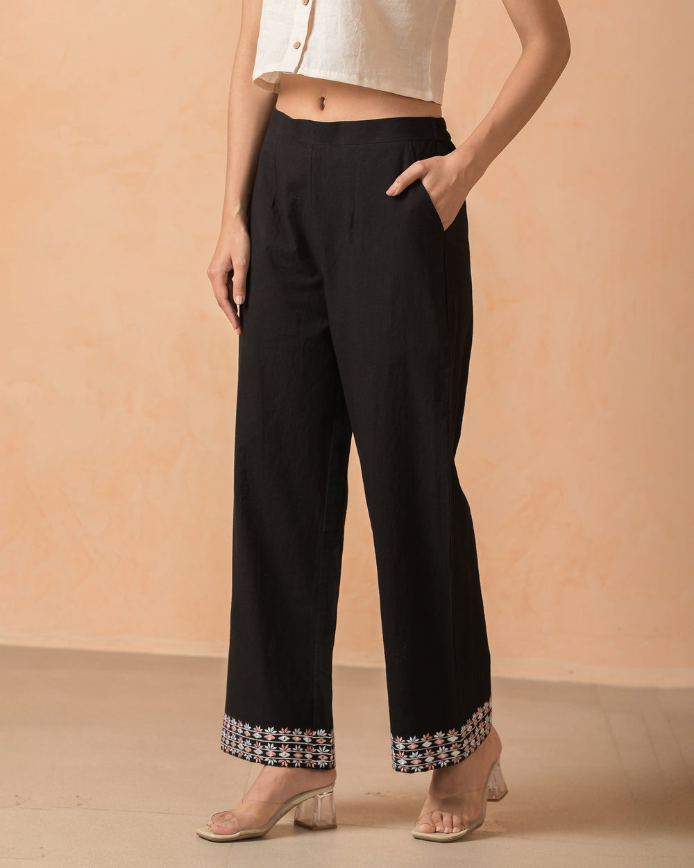 Aroha Black Flex Embroidered Straight Pants
