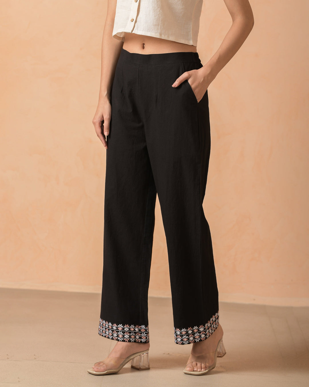 Aroha Black Flex Embroidered Straight Pants