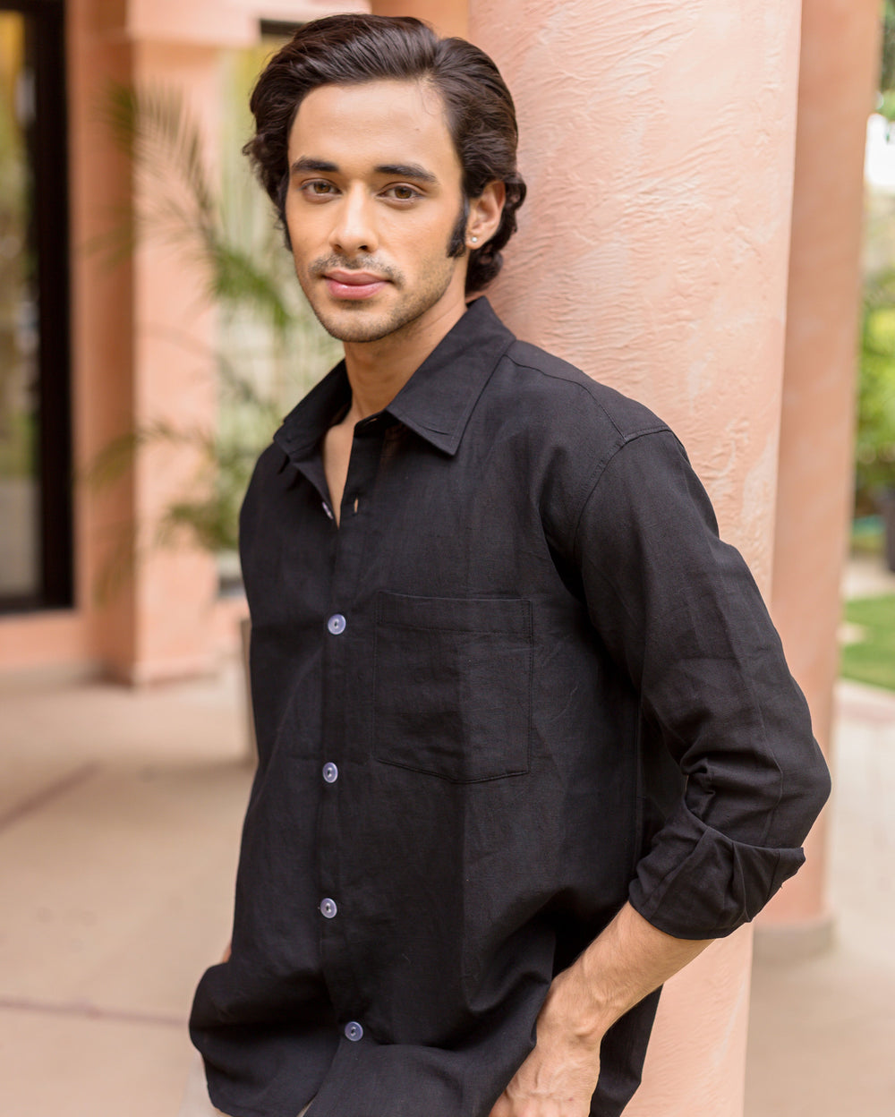 Zyler Black Cotton Flex Solid Shirt