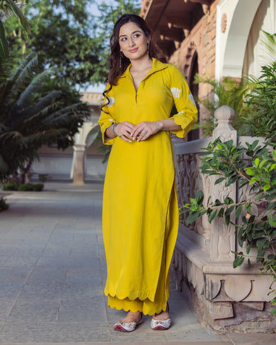 Nova Lime Green Embroidered Flex Kurta Set
