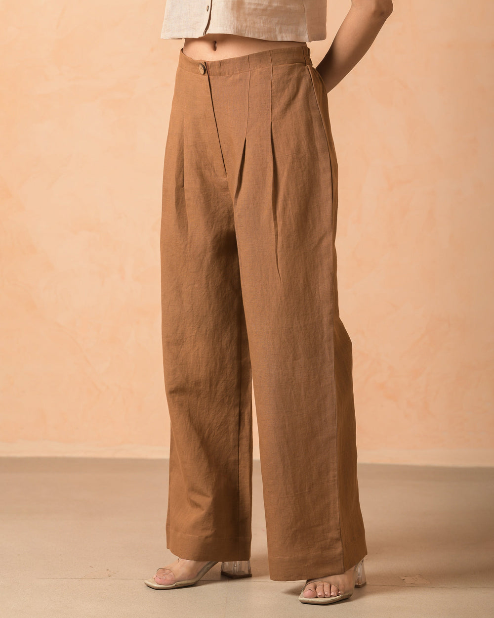 Vesha Brown Cotton Flex Solid Straight Pants