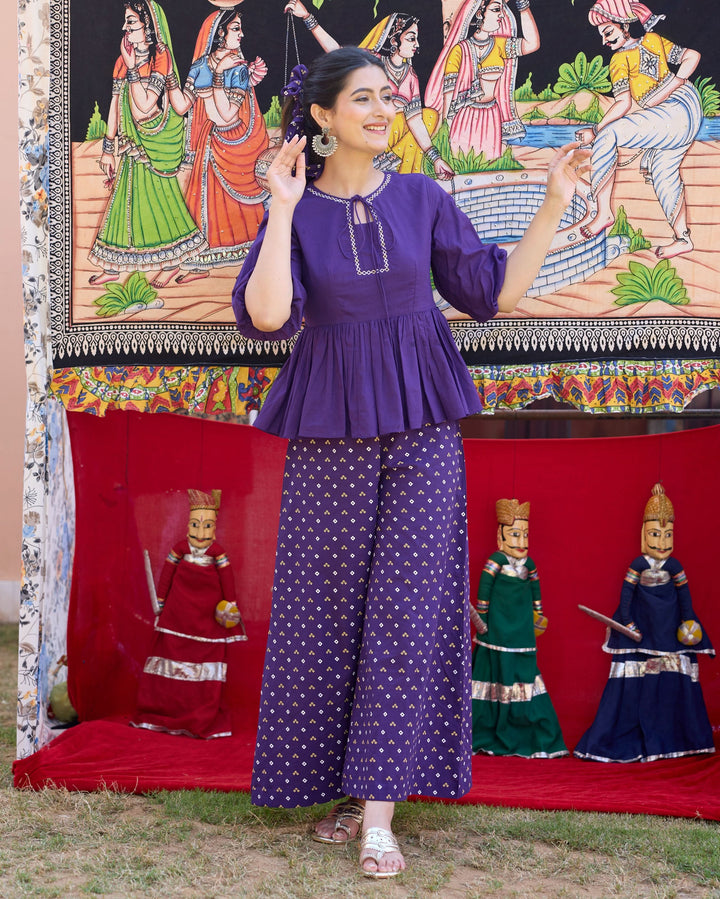 Alma Purple Bandhani Cotton Coord Set