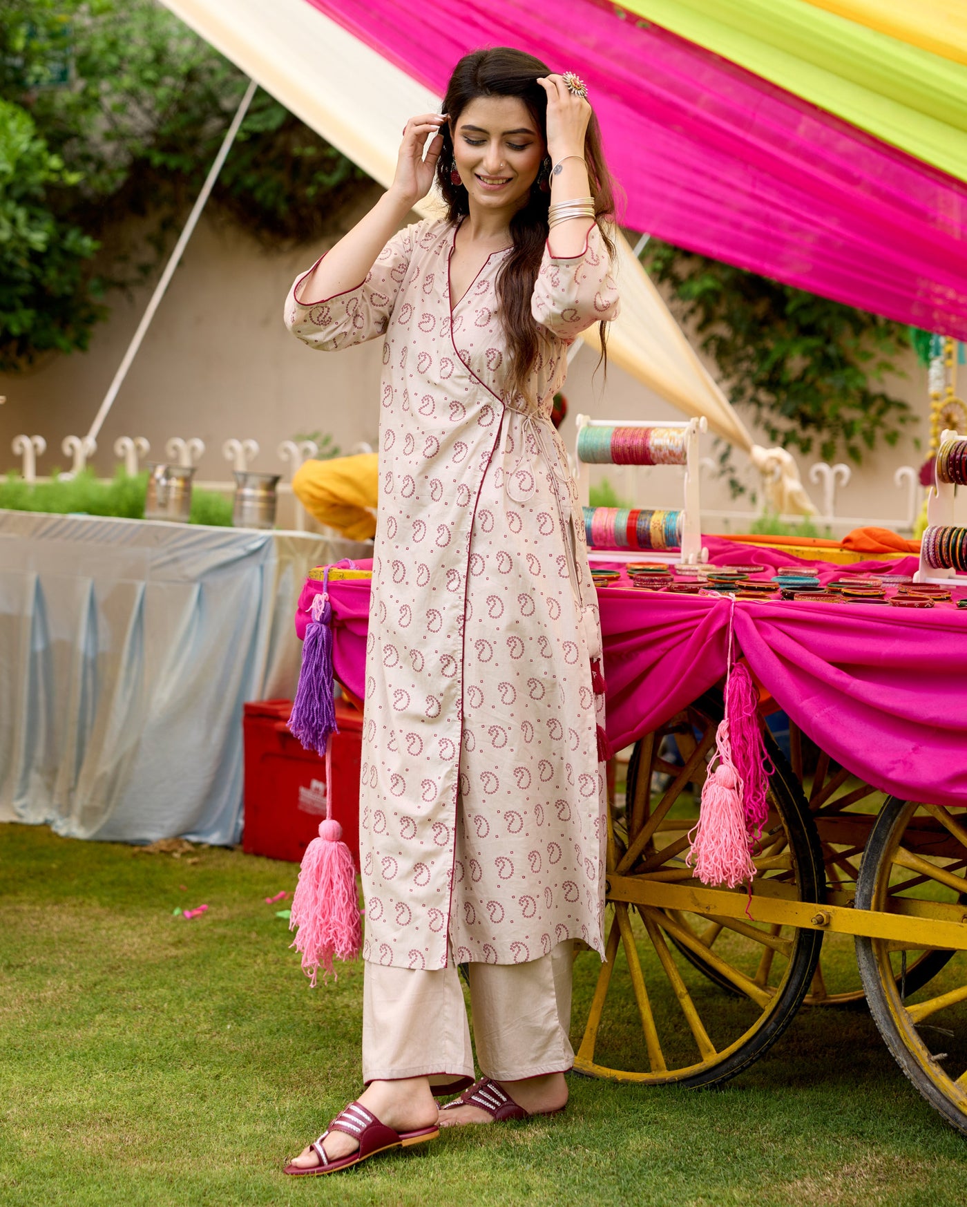 Neeti Beige Bandhani Cotton Kurta Set