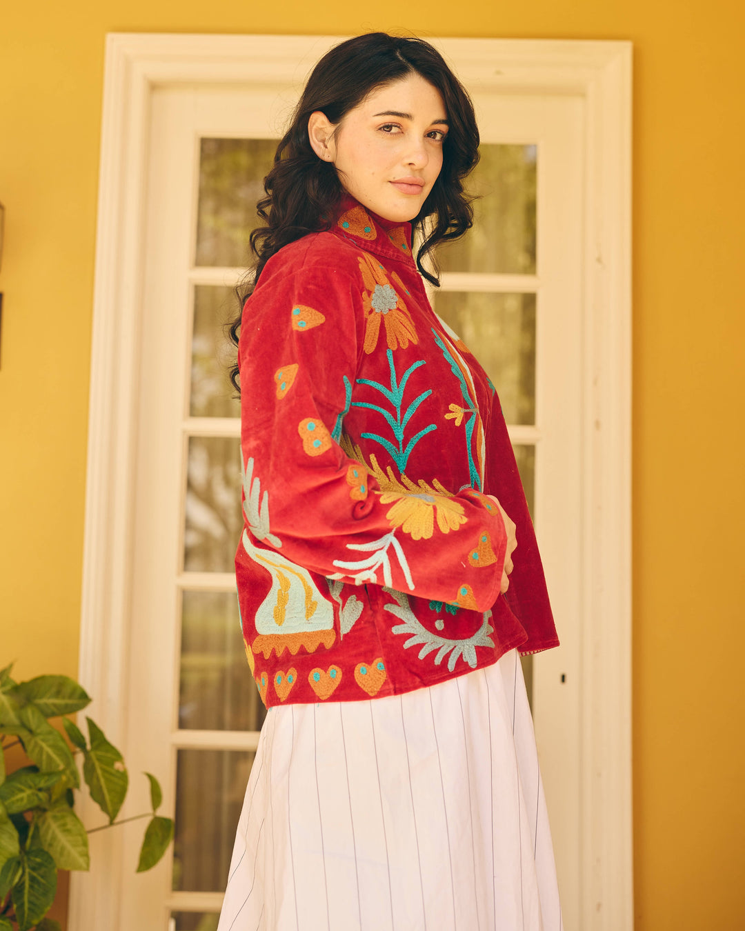 Crimselle Red Velvet Suzani Jacket