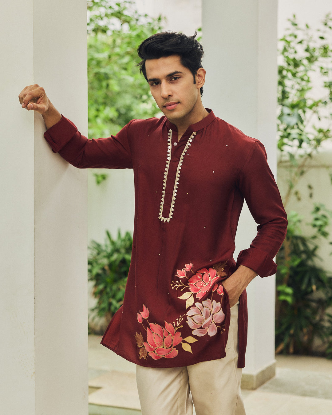 Ehran Brown Handpainted Silk Kurta