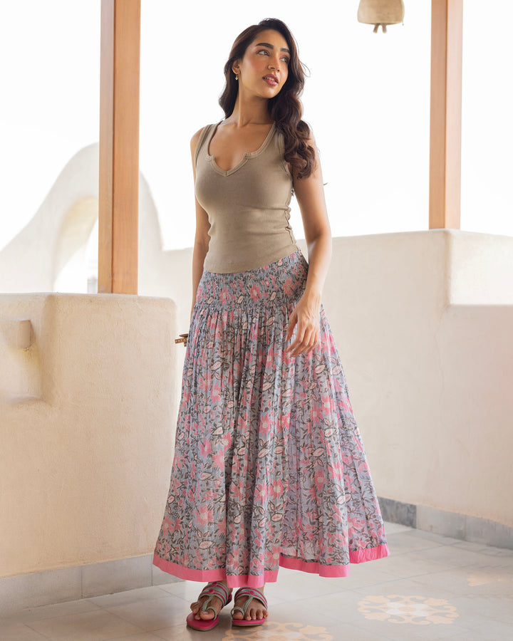 Azmira Blue Printed Cotton Skirt