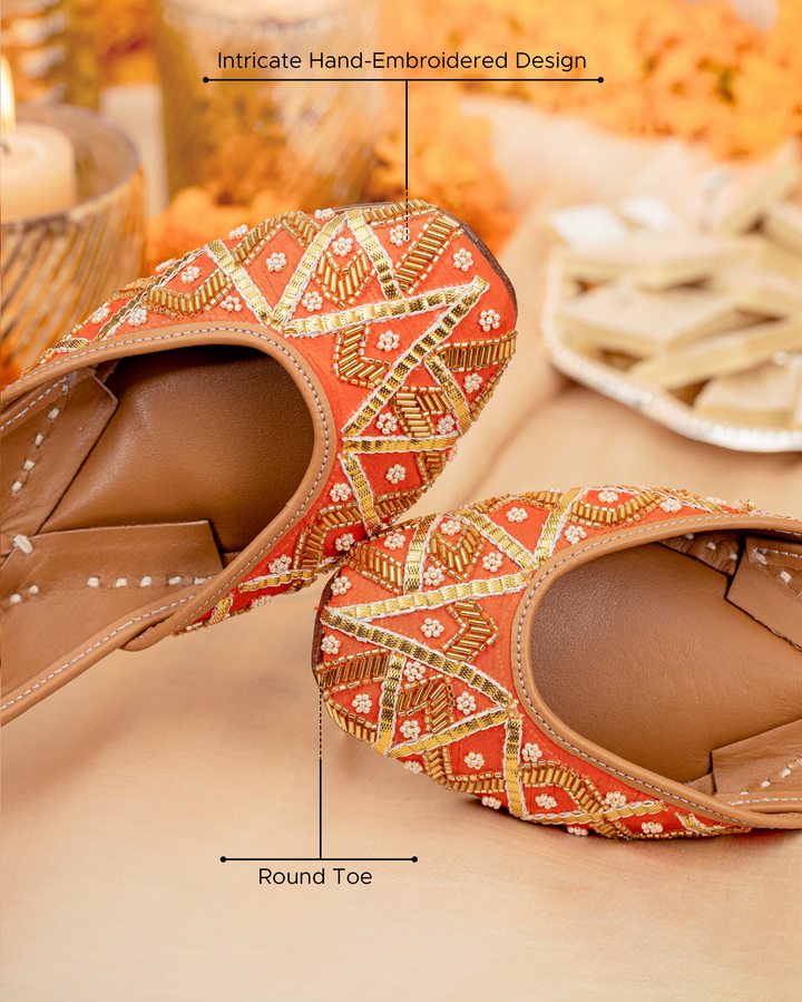 Punchy Orange Handcrafted Jutti