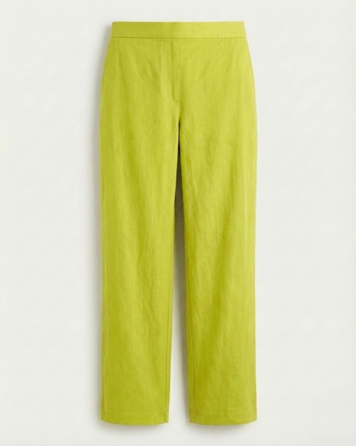 Mireya Pear Green Linen Straight Pants