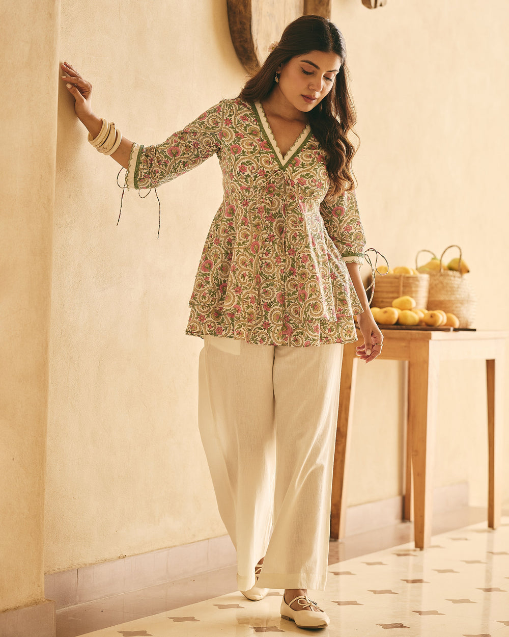 Kir White Cotton Printed Coord Set