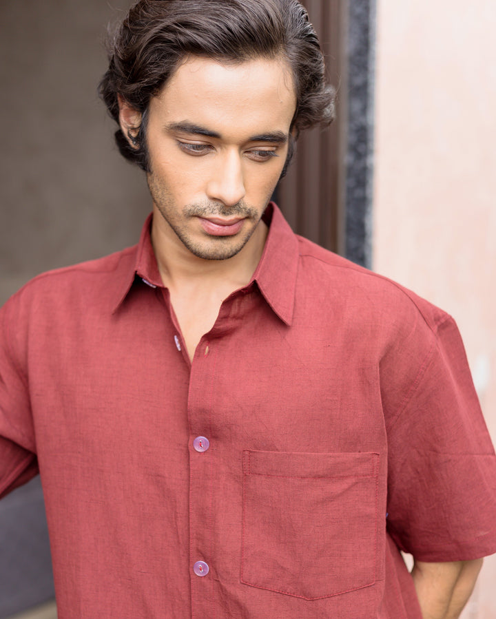 Orik Rust Red Cotton Flex Solid Shirt