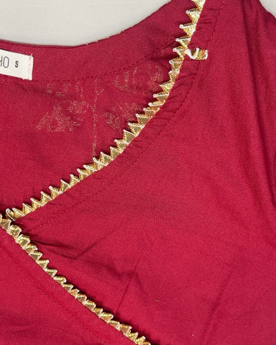 Maroon Angrakha Bandhej Suit Set