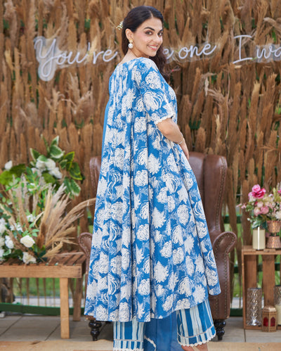 Anvika Blue Printed Cotton Suit Set