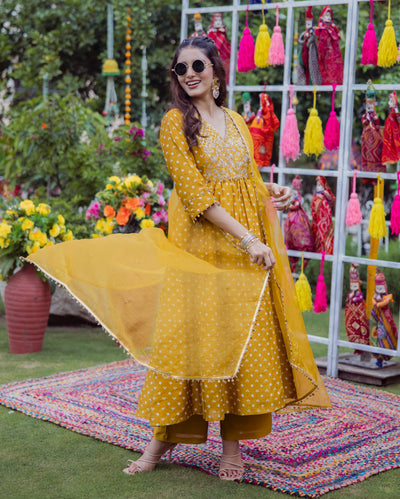 Pavitra Yellow Bandhani Chanderi Suit Set