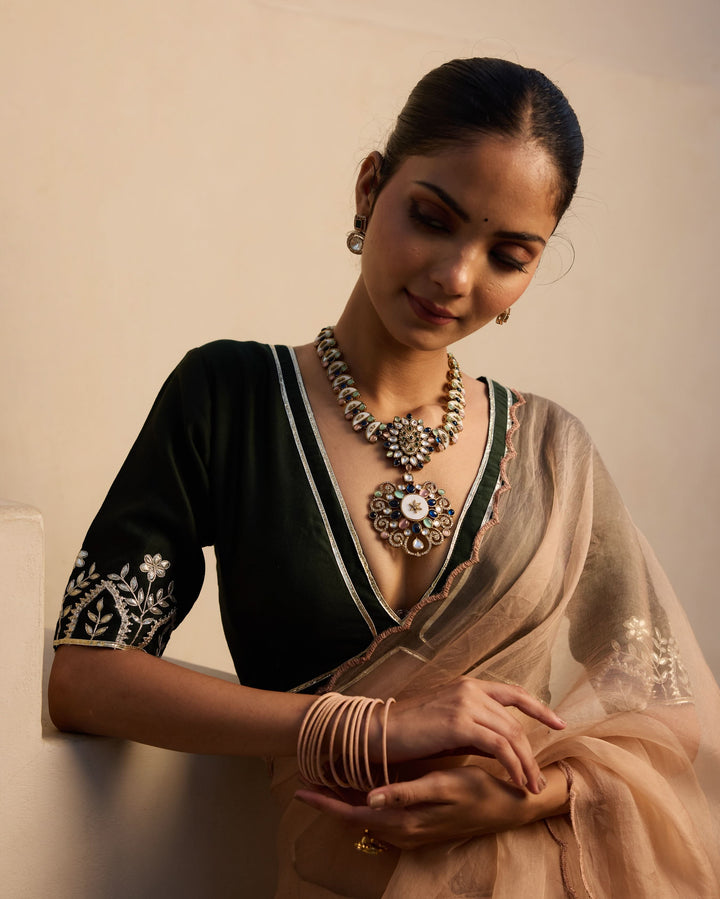 Wild Sage Green Chanderi Gotapatti Blouse