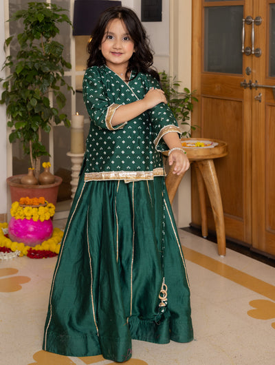 Anika Green Bandhani Chanderi Lehenga Set
