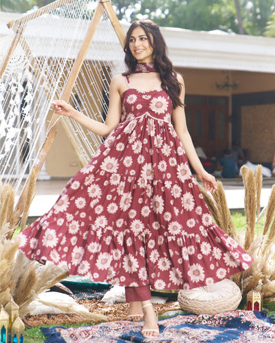 Prisha Brown Printed Cotton Suit Set